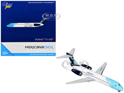Boeing 717-200 Commercial Aircraft Mexicana Click (N907ME) White with Light Blue Nose and Dark Blue Tail 1/400 Diecast Mode...