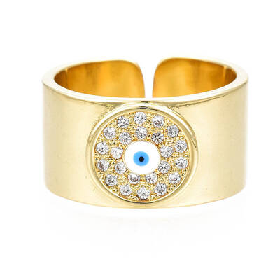 Evil Eye Enamel Wide Band Cuff Ring