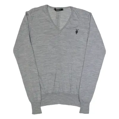 ALL SAINTS Prime Mens Jumper Grey V-Neck Tight Knit Wool M