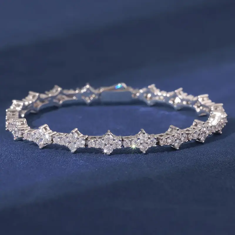 Drksyde HoneyComb VVS Tennis Bracelet Luxury Shine 18k Gold Plated Iced Out Spike Chain 4mm Rapper Hip Hop Bracelet for Men R...