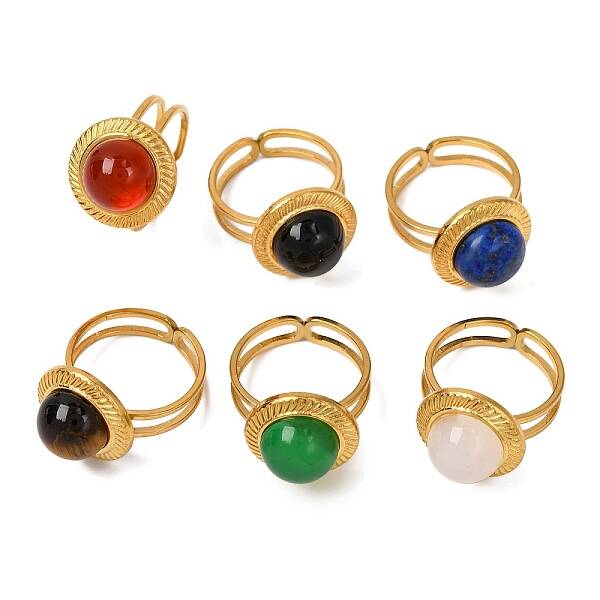 Round Natural Mixed Stone Finger Rings