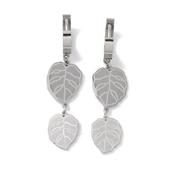 Non-Tarnish Leaf 304 Stainless Steel Dangle Earrings