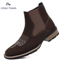Embroidered Chelsea men comfortable black men shoes, denim men footwear flat rubber shoes men western slip-on elegant ankle b...