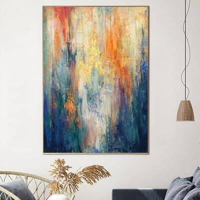 Abstract Colorful Paintings On Canvas Expressionist Artwork In Orange And Blue Colors Textured Oil Painting Hand Painted Art ...