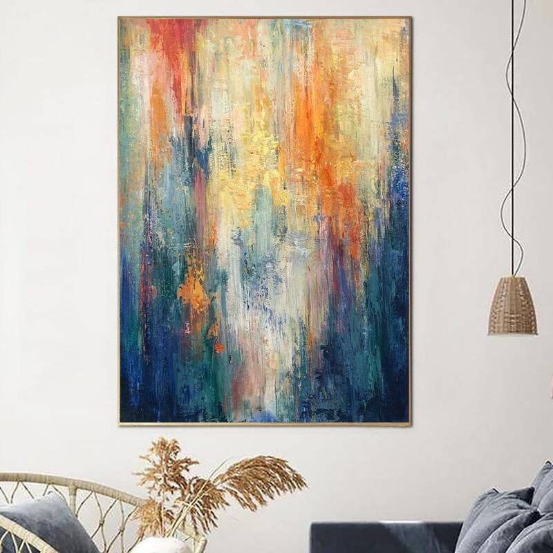 Abstract Colorful Paintings On Canvas Expressionist Artwork In Orange And Blue Colors Textured Oil Painting Hand Painted Art ...