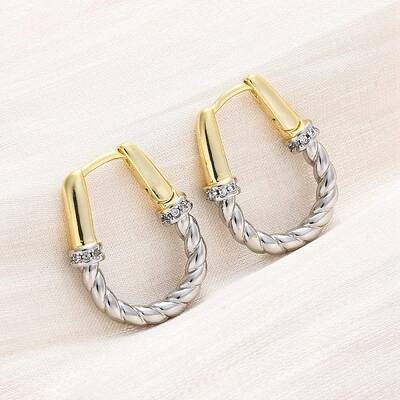 Brass Micro Pave Clear Cubic Zirconia Hoop Earrings