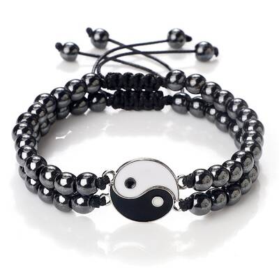 Adjustable Round Synthetic Non-magnetic Hematite Beaded Stretch Bracelet Sets