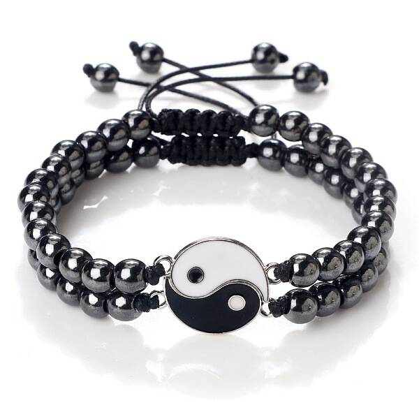 Adjustable Round Synthetic Non-magnetic Hematite Beaded Stretch Bracelet Sets