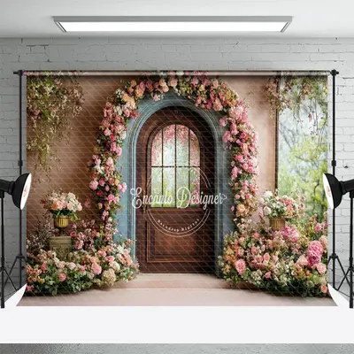 Aperturee Blue Brown Door Floral Plant Wedding Photo Backdrop, 3X2FT(1MX0.6M), 14 USD, wedding backdrops, ENHD2J00-M
