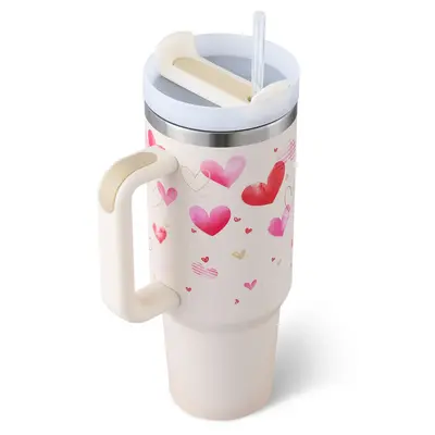 40 Oz Tumbler With Handle Straw Insulated, Stainless Steel Spill Proof Vacuum Coffee Cup Tumbler With Lid Tapered Mug Gifts F...
