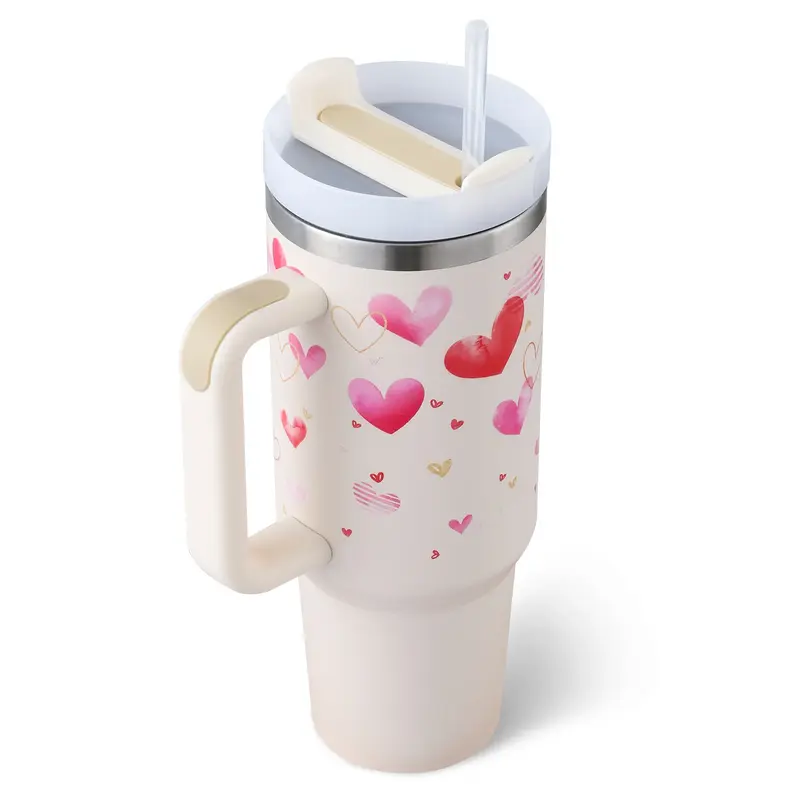 40 Oz Tumbler With Handle Straw Insulated, Stainless Steel Spill Proof Vacuum Coffee Cup Tumbler With Lid Tapered Mug Gifts F...