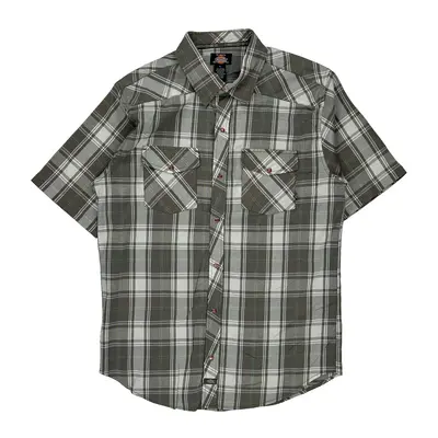 Dickies Checked Short Sleeve Shirt - Large Grey Cotton Blend