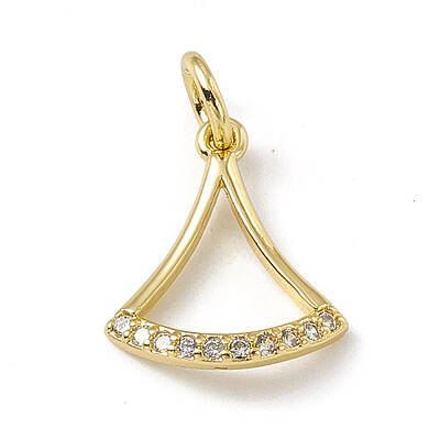 Brass Micro Pave Clear Cubic Zirconia Ginkgo Leaf Charms