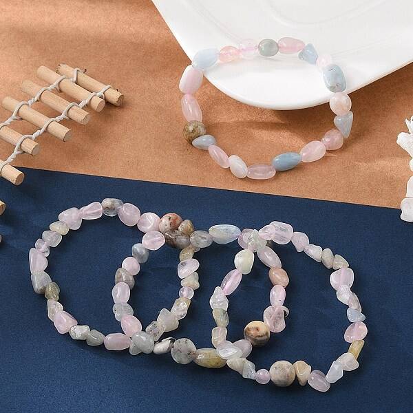 Natural Morganite Bead Stretch Bracelets