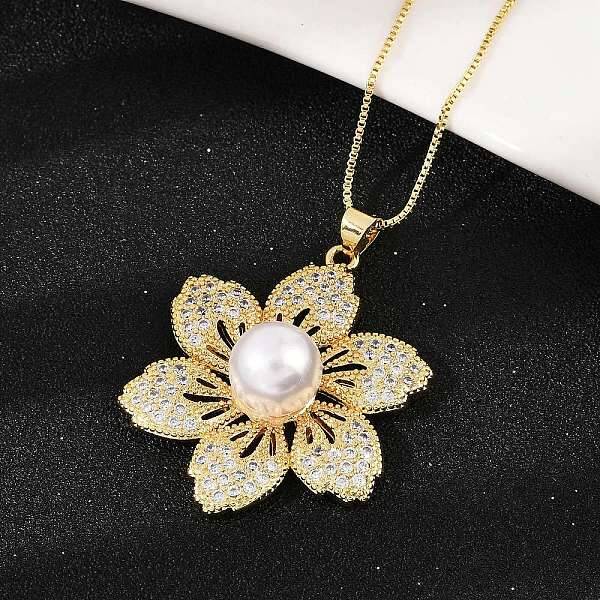 Brass Micro Pave Cubic Zirconia and Plastic Beads Necklaces