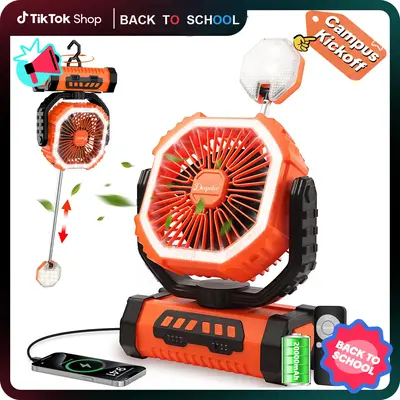 【Mid-year promotion】Camping Fan Battery Powered Fan with LED Lantern Light 20000mAh Rechargeable Portable Fan, Oscillatin...