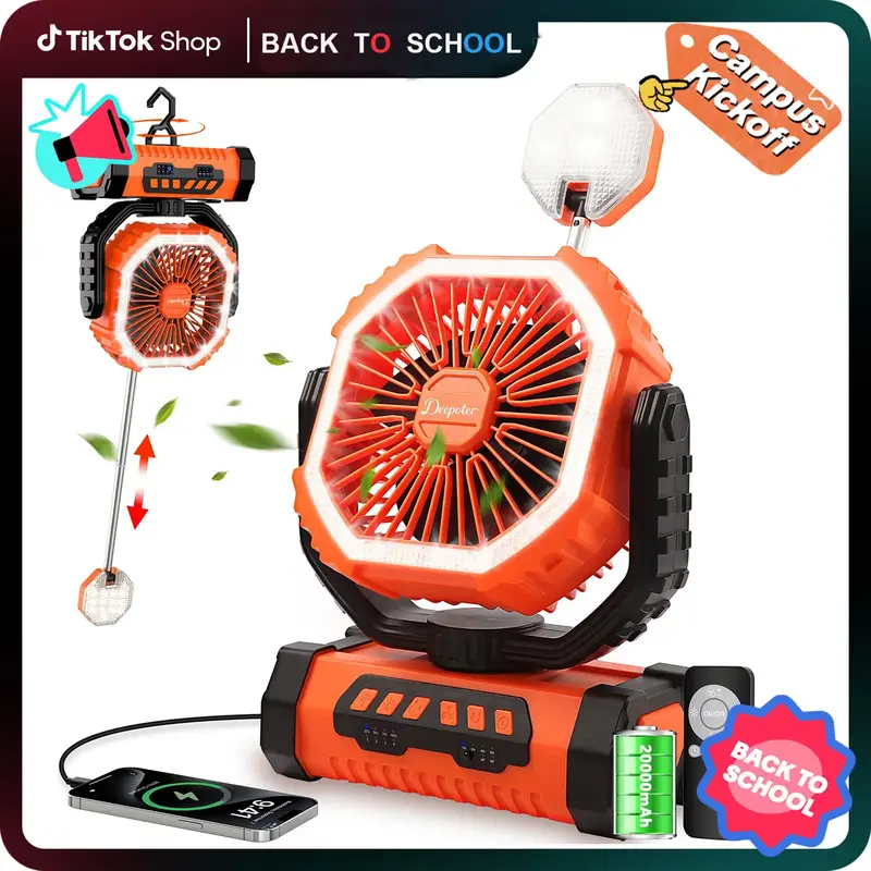 【Mid-year promotion】Camping Fan Battery Powered Fan with LED Lantern Light 20000mAh Rechargeable Portable Fan, Oscillatin...