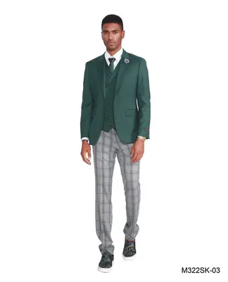 Vest & Jacket Tazio Men's Skinny Fit 3 Piece Plaid Suit Pants Vest & Jacket