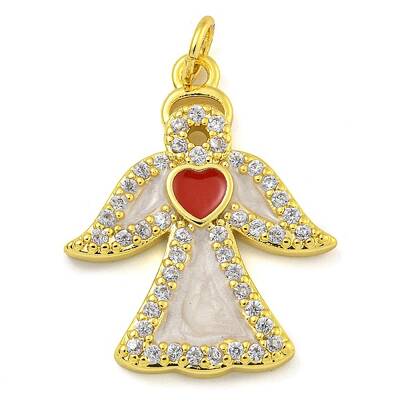 Brass Enamel Pendants with Jump Rings and Cubic Zirconia