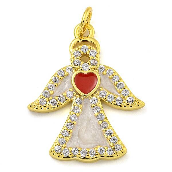 Brass Enamel Pendants with Jump Rings and Cubic Zirconia