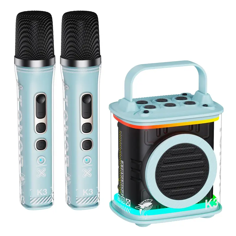 TONOR K3 Mini Karaoke Machine with 2 Wireless Microphones, Portable Bluetooth Speaker, Colorful LED Lights, Ideal for Kids an...