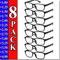 Mens Womens Reading Glasses 8 PACK Square Frame Readers Unisex Style Specs NEW Uv Multicolor  fathersdaygifts