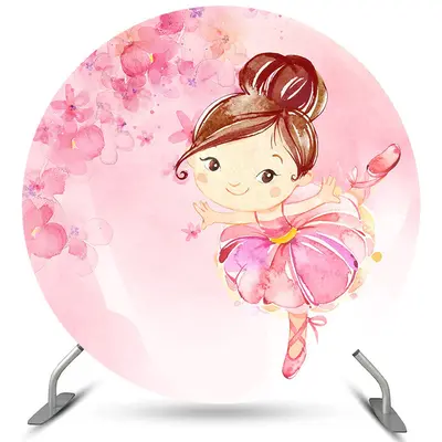 Aperturee Pink Ballerina Lovely Round Happy Birthday Backdrop | Circle Backdrops For Birthday | Round Party Backdrop | Round ...
