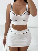 Women's Striped Print Crop Tank Top & High Waist Skirt Two-piece Set, Casual Fashion Cozy Two Piece Outfits for Daily Outdoor...