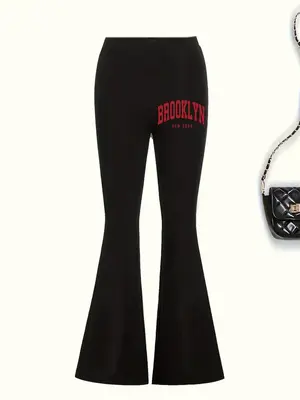 Girl's Letter Print Flare Leg Pants, Casual Comfy Bell Bottom Trousers for Daily Wear, Kids Bottoms for All Seasons