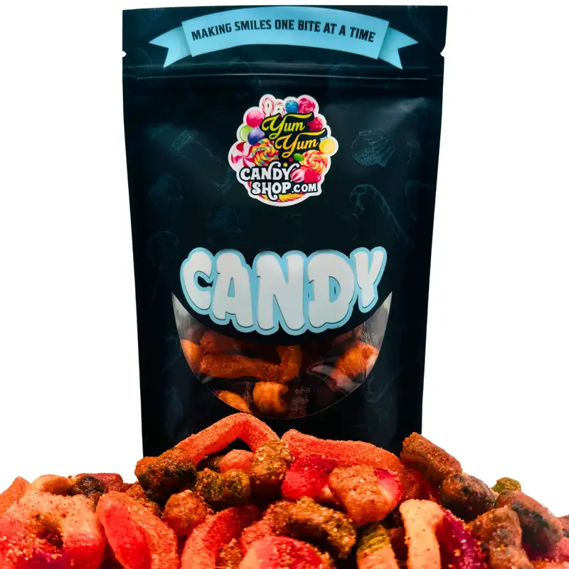 Chamoy Gummy Candy Blend Gummy Worms, Peach Rings, Watermelon Rings, & Gummy Bears Sweet Spicy and Savory Chili Lime Dulces S...