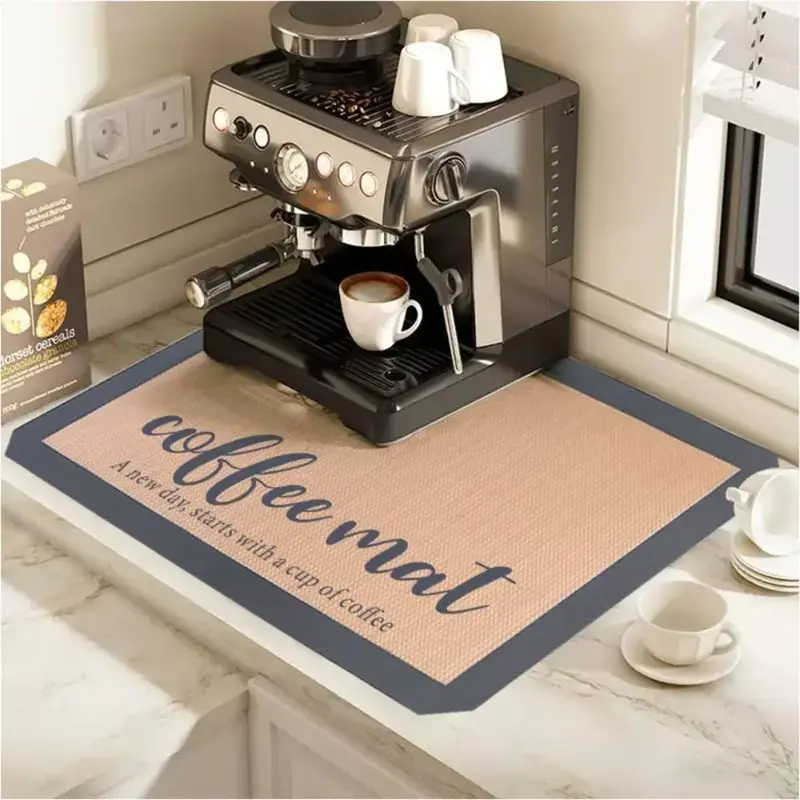 Silicone Letter Pattern Square Coffee Machine Pad, Countertop Dish Drying Mat, Coffee Maker Mat, Desktop Heat Insulation Mat,...