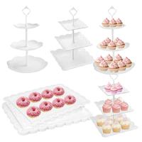 10Pcs White Plastic Dessert Table Stand Set 4Pcs 3-Tier Cupcake Display Stands 6Pcs Dessert Serving Trays Cake Display Tower ...