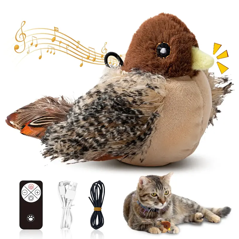 【TikTokShopfalldealsforyou】Cat Toys Flapping Bird,Rechargeable Flapping Bird Sparrow Cat Toy–Lifelike Chirp & Tweet, To...