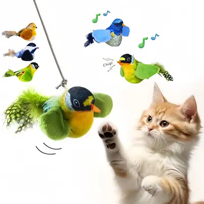 Bird Design Cat Teaser Toy With Elastic Rope, 1count/4counts Interactive Cat Teaser Toy, Pet Supplies For Indoor Cats, Dog & ...