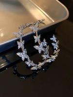 Women's Elegant Rhinestone Decorated Butterfly Design Cuff Hoop Earrings, Trendy Exquisite Hoop Earrings, Chic Gorgeous Jewel...