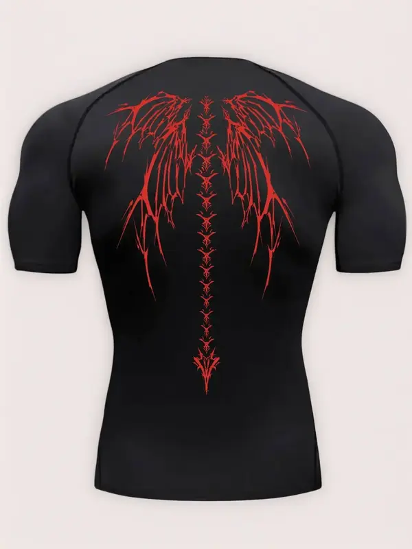 Men's Wing Print Compression Sports Tee, Quick Drying Breathable T-shirt, Mens Gym Clothes, Compression Shirts, Comfy Men's S...