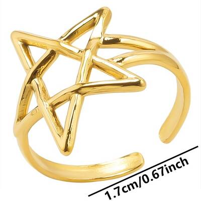 Stainless Steel Star Open Cuff Ring Women