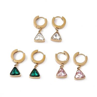 Cubic Zirconia Triangle Dangle Hoop Earrings