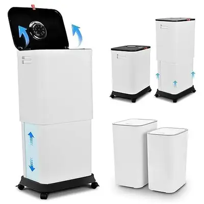 Pukomc Telescopic Kitchen Waste Bin with Lid, 8L to 45L Adjustable Capacity, Plastic Slim Tall Design, Suitable for Indoor & ...