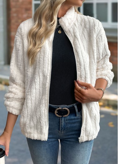 Modlily Beige Tummy Coverage Long Sleeve Stand Collar Coat - XL