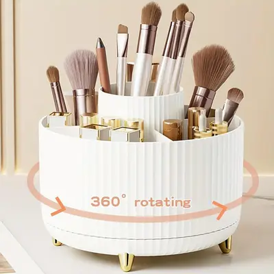 360° Rotating Cosmetic Brush Storage Basket, Multi-grid Countertop Makeup Storage Box, Desktop Organization for Home Office ...