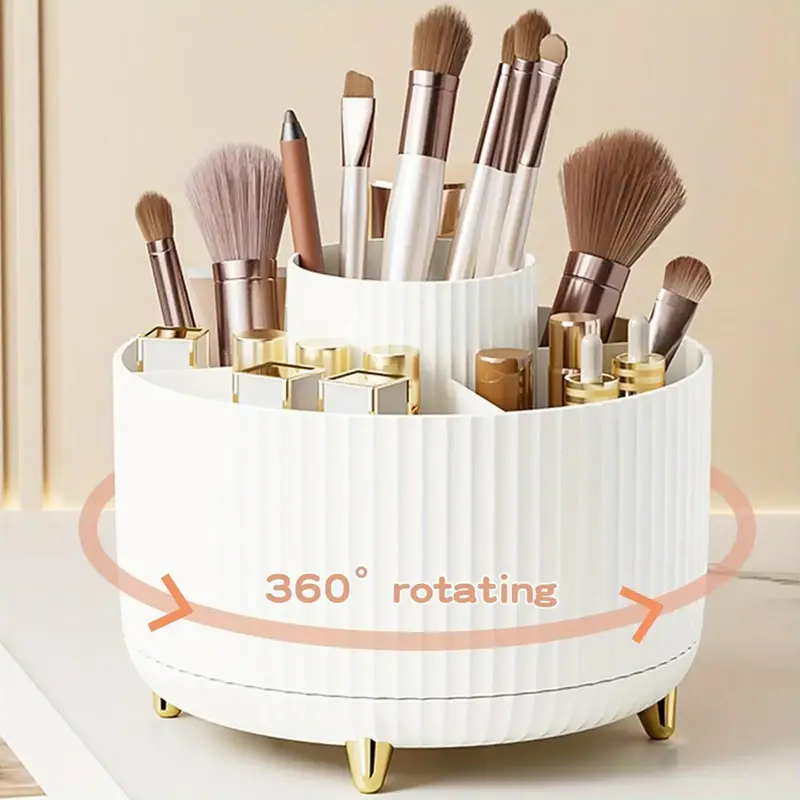 360° Rotating Cosmetic Brush Storage Basket, Multi-grid Countertop Makeup Storage Box, Desktop Organization for Home Office ...