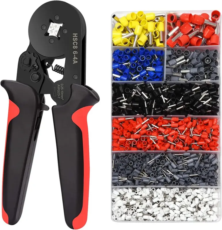 Ferrule Crimping Tool Kit AWG 23-7 with 1200 PCS Wire-End Ferrules 0.25-10mm², Self-Adjustable Ferrule Crimper Plier