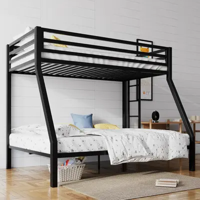 SHA CERLIN Metal Bunk Bed Twin Over Full Size with Removable StairsăFrame Only No MattressăHeavy Duty Sturdy Frame with 1...