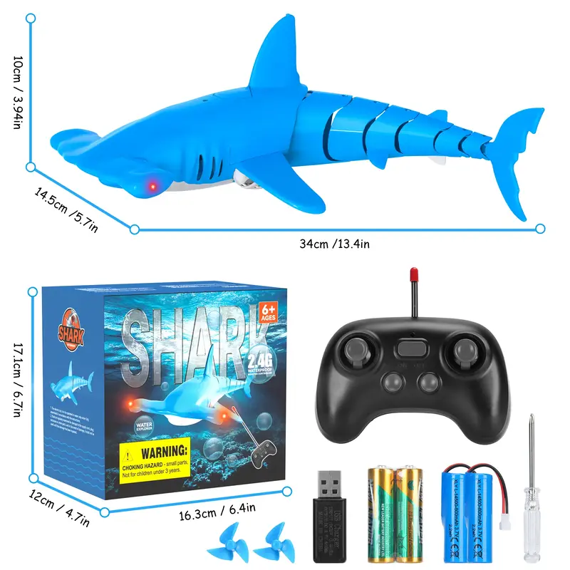 Remote-controlled shark toys, highly realistic summer water toys, ideal gifts for boys over 6 years old, pool and bath party ...