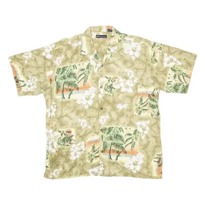 NO BOUNDARIES Mens Hawaiian Shirt Brown Crazy Pattern L