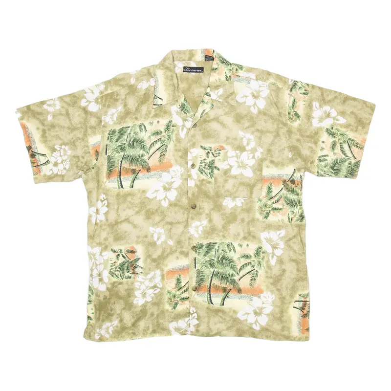 NO BOUNDARIES Mens Hawaiian Shirt Brown Crazy Pattern L
