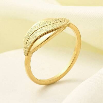Textured Leaf 304 Stainless Steel Finger Ring for Women