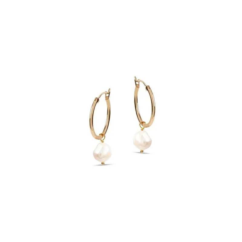 Venus Gold Hoop Earrings With White Pearl Charm | Size: Medium