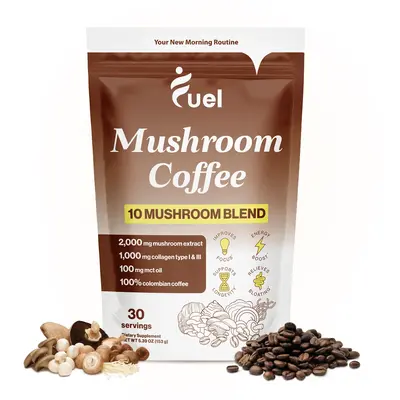 Fuel Mushroom Coffee Blend Organic 10 Mushrooms Lion's Mane, Chaga, MCT Oil & Collagen - Low Caffeine Non GMO Gluten Free Bev...